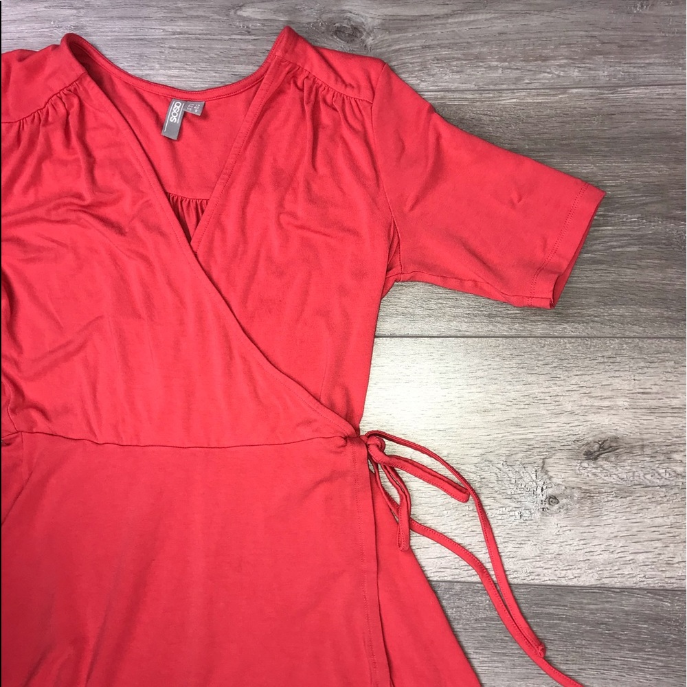 ASOS Faux Wrap Short Sleeve Dress 8 Salmon Pink - Picture 5 of 8